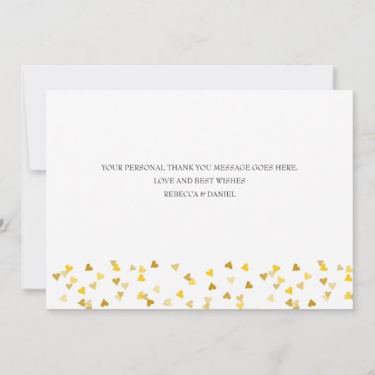 Gouden Liefdesharten Confetti Script Bedankkaart (Achterkant)