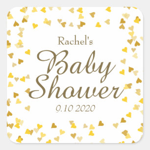 Gouden Liefdeshartjes Baby Shower / Sprinkle / Kop Vierkante Sticker