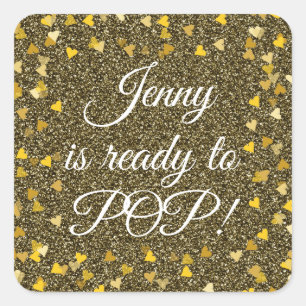 Gouden Liefdeshartjes Glitter Klaar om te Baren Ba Vierkante Sticker