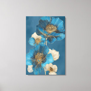 Gouden Lijnkunst Blauwe Botanische Klaproos Bloem Canvas Afdruk