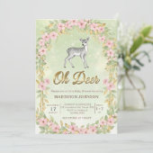 gouden lijst bloem hert baby shower kaart (Staand voorkant)
