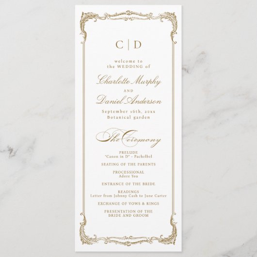 Gouden  Lijst Classic Script bruiloft programma (Voorkant)
