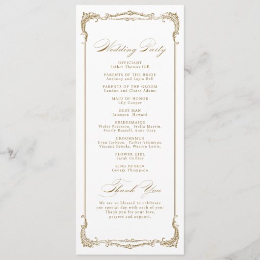 Gouden  Lijst Classic Script bruiloft programma (Achterkant)