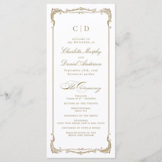 Gouden  Lijst Classic Script bruiloft programma (Voorkant)