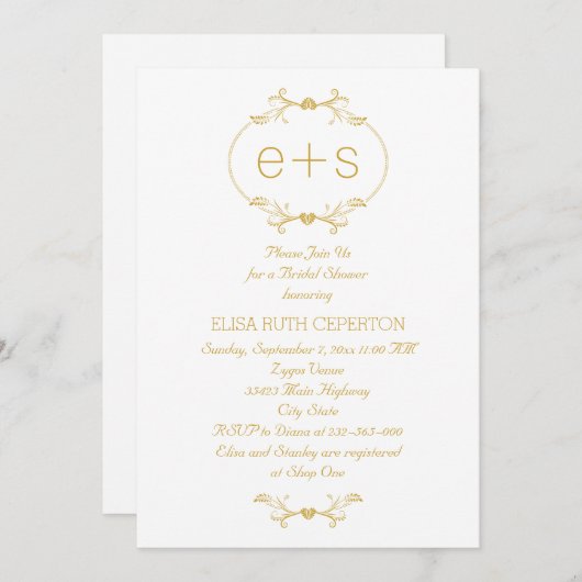 Gouden lijst en monogram bruiloft vrijgezellenfees kaart (Voorkant / Achterkant)