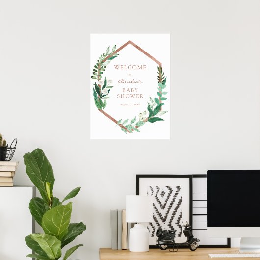Gouden lijst Eucalyptus babyshower welkomstbord Poster (Thuiskantoor)