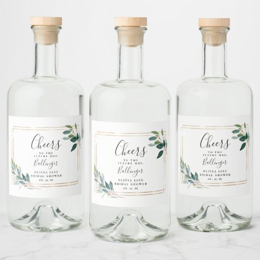 Gouden lijst groenblijvende eucalyptusbladeren  likeurfles etiket (Flessen)