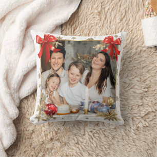 Gouden lijst met aangepaste foto Familie nieuwjaar Kussen