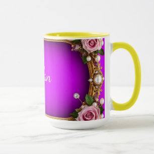 Gouden lijst met elegante rozen en parels mok
