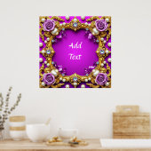 Gouden Lijst met elegante Rozen en parels Poster (Keuken)