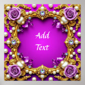 Gouden Lijst met elegante Rozen en parels Poster (Voorkant)