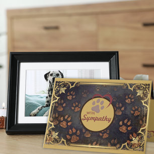 Gouden Lijst met hart en voetafdruk Pet Sympathy Kaart