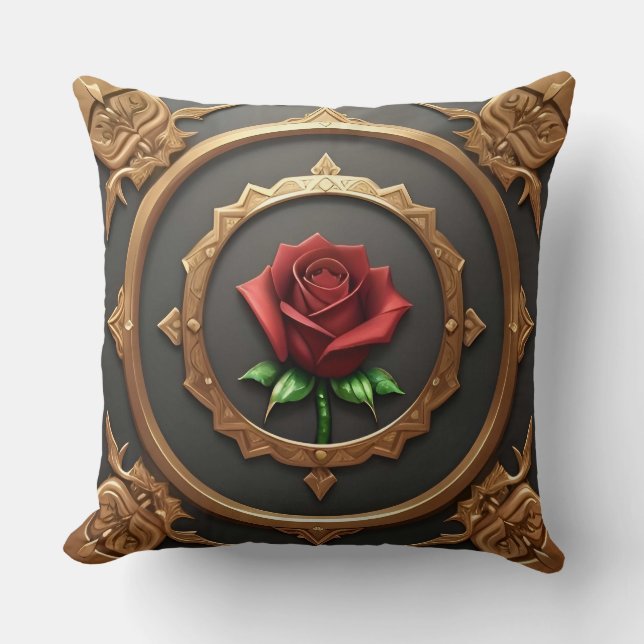 Gouden Lijst met rode roos Kussen (Voorkant)