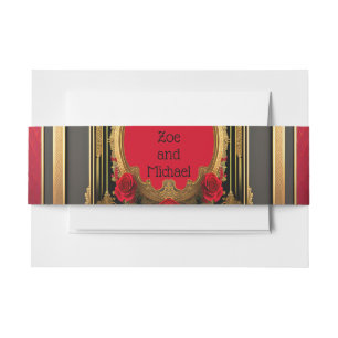 Gouden lijst met rode rozen, gotische bruiloft uitnodigingen wikkel