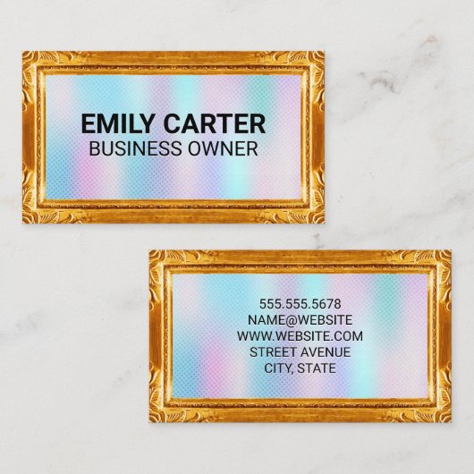 Gouden lijst rand | Holografische gradiënt Visitekaartje (Voorkant / Achterkant)