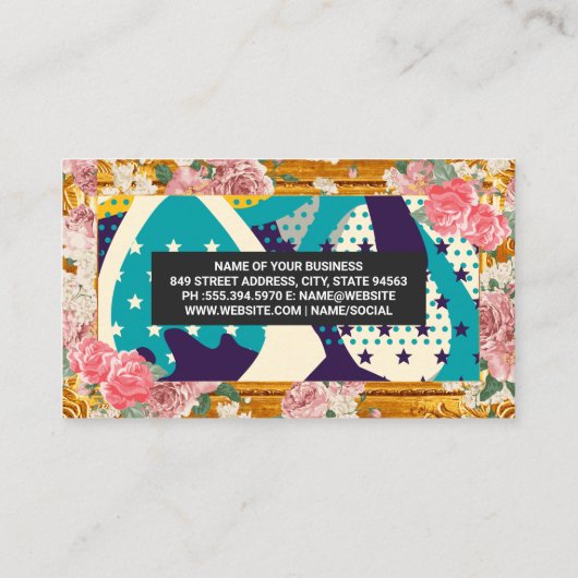 Gouden lijst rand | Moderne kunst bloemen Visitekaartje (Achterkant)