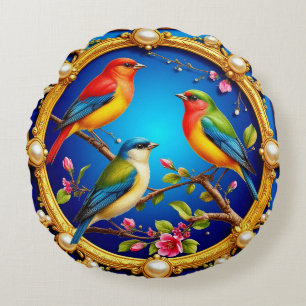 🦜 Gouden Lijst Vogels Elegante Natuur Huisdecora Rond Kussen