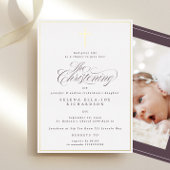 Gouden Lijsten Kruis Doop Fotouitnodiging Folie Uitnodiging