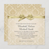 Gouden lint gouden damast bruiloft uitnodigen kaart (Voorkant / Achterkant)