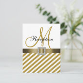 Gouden lint met strepen lint huwelijksontvangst ui kaart (Staand voorkant)