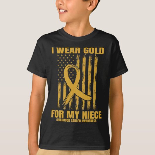 Gouden Lint Niece Kinderkanker Bewustzijn Ameri T-shirt (Voorkant)