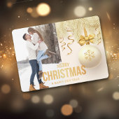 Gouden Lint Snowflake Bulb Twee Foto Kerstmis Feestdagenkaart