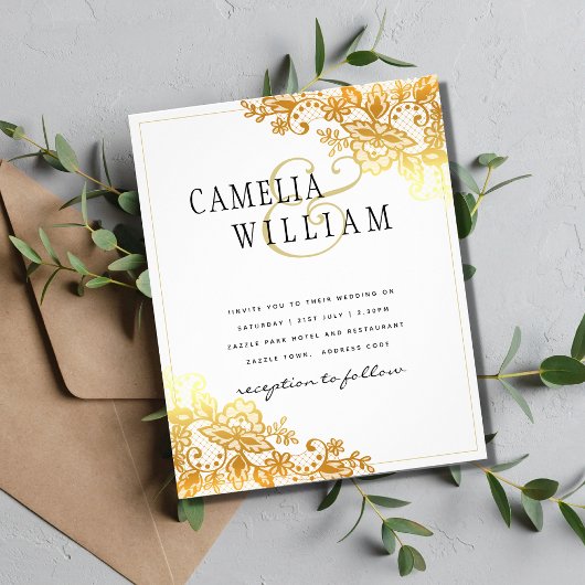 Gouden lint witte trouw uitnodiging klassiek elega