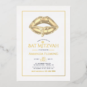 Gouden Lippen Bat Mitzvah Foto Folie Uitnodiging