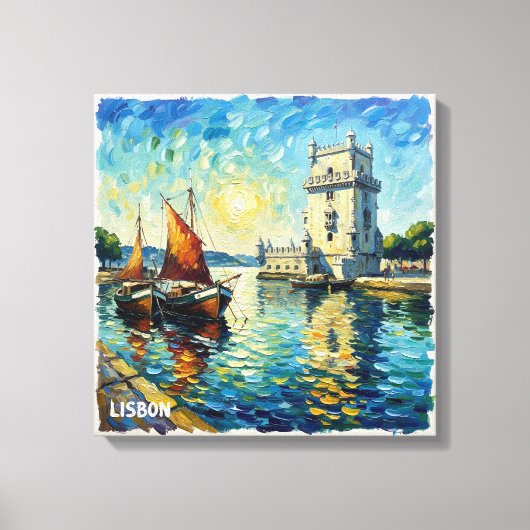 Gouden Lissabon Belem Toren Scene Doek Kunst Canvas Afdruk (Voorkant)