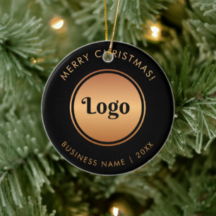 Gouden Logo & Custom Text Company Kerst Nieuwjaar Keramisch Ornament