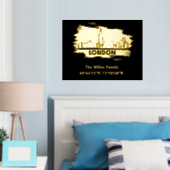 gouden Londense skyline lengtegraad Folie Afdrukken (Insitu (Slaapkamer))