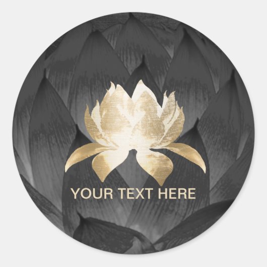 Gouden Lotus Elegant Zwart Bloemen Ronde Sticker (Voorkant)