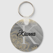 Gouden Lotus Mandala Glitterie Monogram Sleutelhanger (Voorkant)