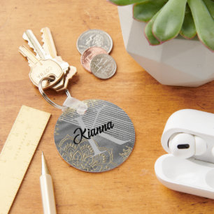 Gouden Lotus Mandala Glitterie Monogram Sleutelhanger