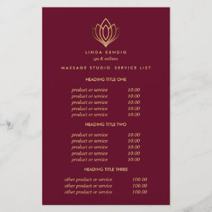 Gouden Lotus Robijn  Spa & Massage  Prijzen & Dien Flyer