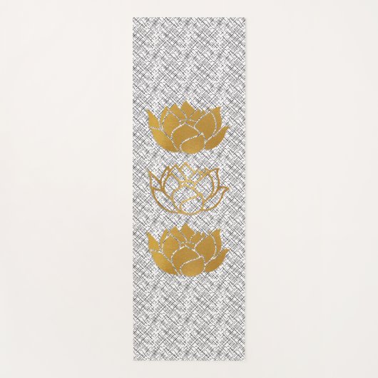 Gouden Lotus Silhouetten op Zwart & Wit Patroon Yogamat (Voorkant)