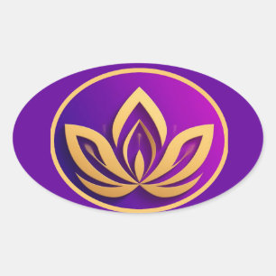 🪷 Gouden Lotusembleem Paarse Gradiënt Luxe Symboo Ovale Sticker