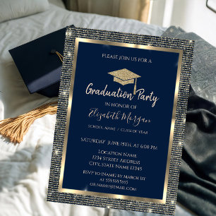  Gouden Lovertjes Afstudeerhoed Navy Blauwe Afstud Kaart