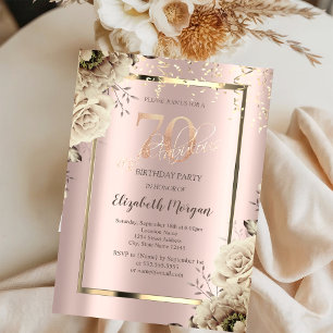 Gouden lovertjes, bloemen Roze goud 70e verjaardag Kaart