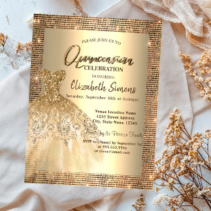 Gouden lovertjes, chic jurkje Quinceañera Kaart