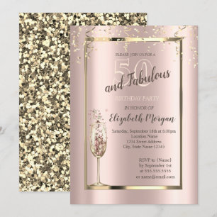 Gouden Lovertjes Glitter Champagneglas 50ste Verja Kaart