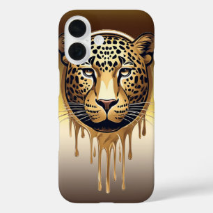Gouden luipaard met metalen druppelende effecten � iPhone 16 hoesje