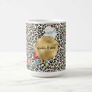 Gouden Luipaard Print Floral gepersonaliseerde off Koffiemok
