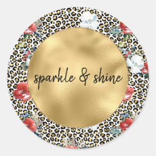Gouden Luipaard Print Floral gepersonaliseerde off Ronde Sticker