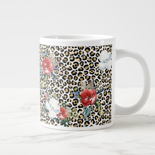 Gouden Luipaard Print Rood Wit Bloemen Extra Grote Beker (Rechts)