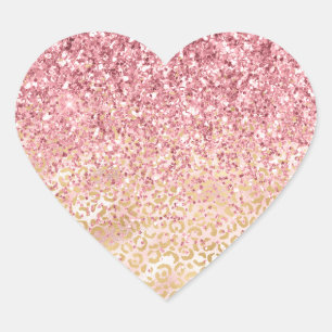 Gouden luipaard print roze glitter hart sticker