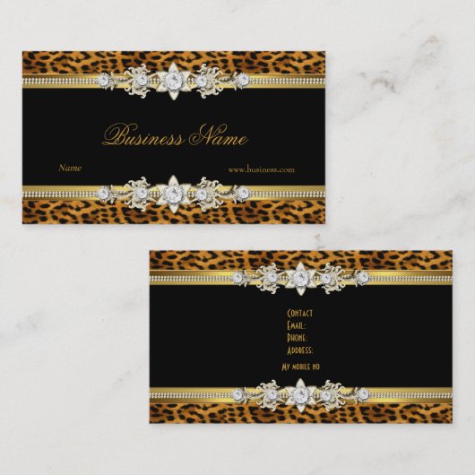 Gouden Luipaard Zwart Diamanten Juwelen Look Afbee Visitekaartje (Voorkant / Achterkant)