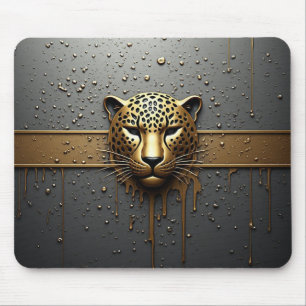 Gouden Luipaardkop Met Metaalachtige Drip Stijl 🐆 Muismat