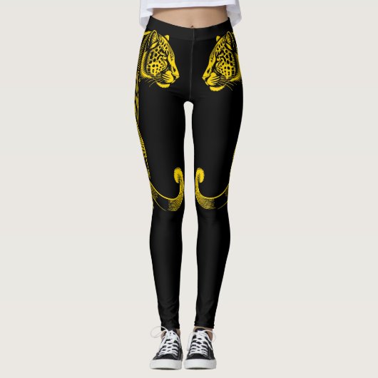 Gouden Luipaardprint Leuke Safari Patroon Leggings (Voorkant)