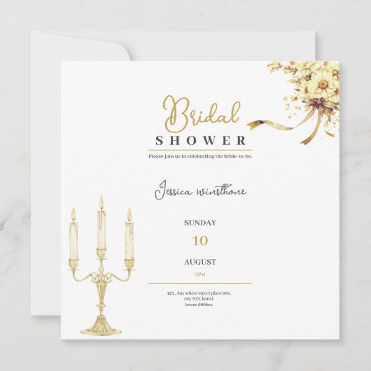 Gouden Luxe Bruids Douche Uitnodiging (Voorkant)